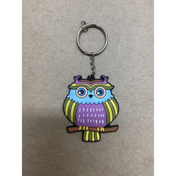 Geddes Colorful Owl Rubber Key Ring Some Wear 3.5 in - Picture 2 of 4